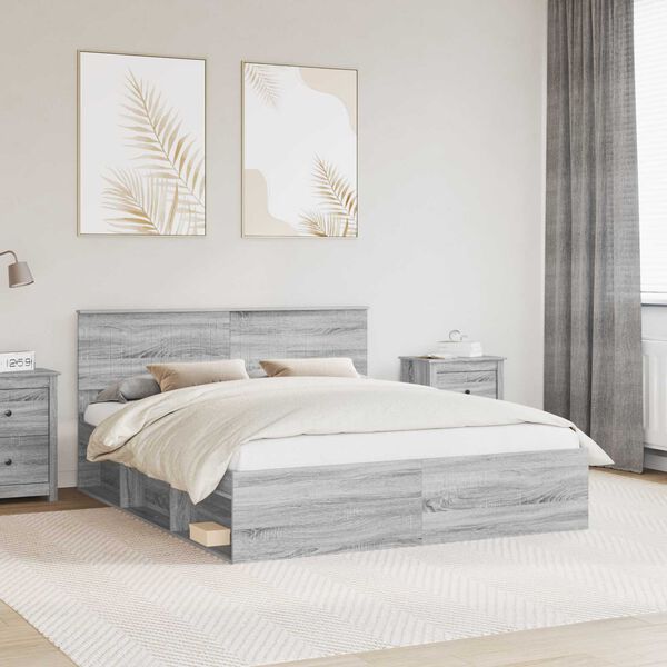 vidaXL Bettrahmen Graues Sonoma 160 x 200 cm Massives Kiefernholz
