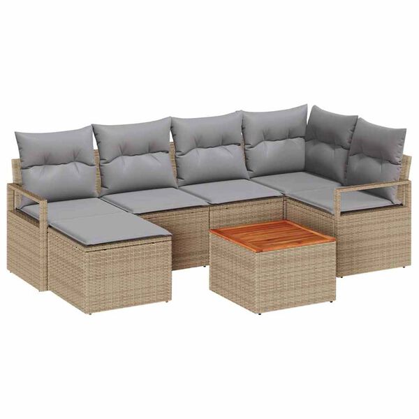 vidaXL Gartensofa-set mit Kissen 7 pcs Beige Poly-Rattan