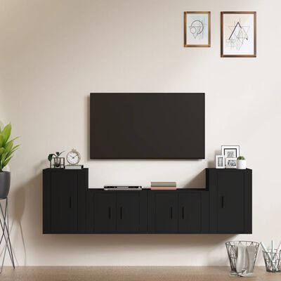 vidaXL 4-tlg. TV-Schrank-Set Schwarz Holzwerkstoff