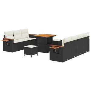 vidaXL Gartensofa-set mit Kissen 13 pcs Schwarz und Creme Poly-Rattan
