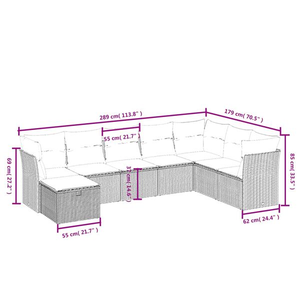 vidaXL 8-tlg. Garten-Sofagarnitur mit Kissen Schwarz Poly Rattan