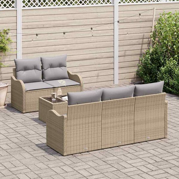 vidaXL Garten-Sofa-Set mit Kissen mit Speicher 6 pcs Beige und Grau