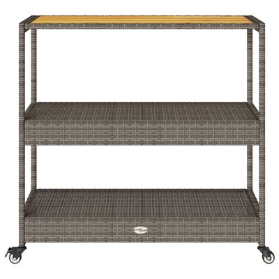 vidaXL Barwagen 3 Böden Grau Poly Rattan und Massivholz Akazie