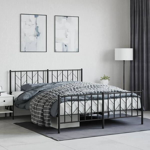 vidaXL Metallbett ohne Matratze mit Fu&szlig;teil Schwarz 160x200 cm
