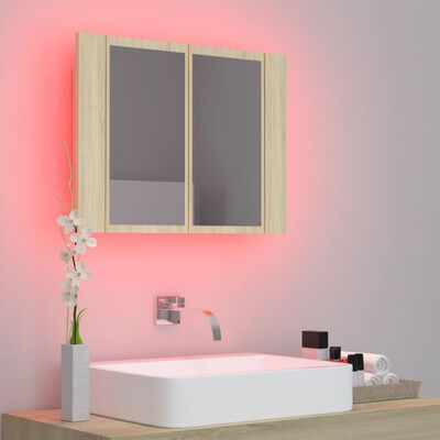 vidaXL LED-Bad-Spiegelschrank Sonoma-Eiche 60x12x45 cm Acryl