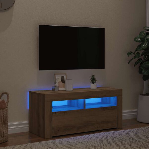 vidaXL TV-Schrank mit LED-Leuchten Artisan-Eiche 90x35x40 cm