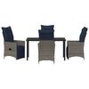 vidaXL Tisch- und Stuhlset mit Kissen 5 pcs Grau PE-Rattan