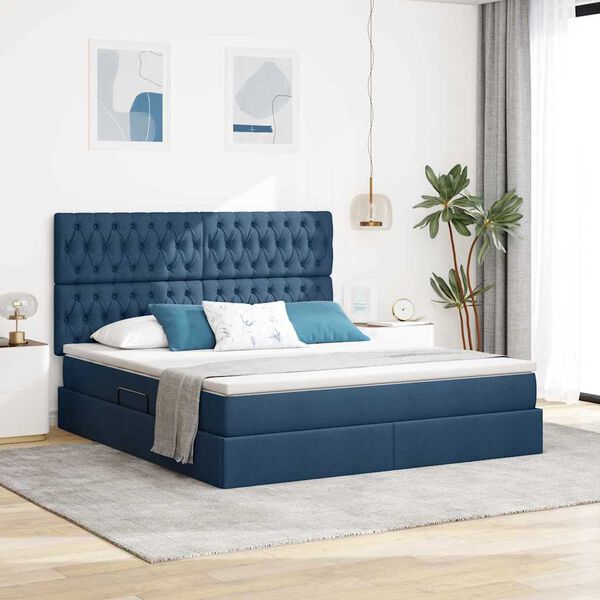vidaXL Aufbewahrungsbett mit Matratze Blau 160 x 200 cm Polyester