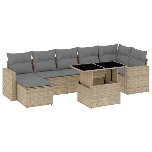 vidaXL 8-tlg. Garten-Sofagarnitur mit Kissen Beige Poly Rattan