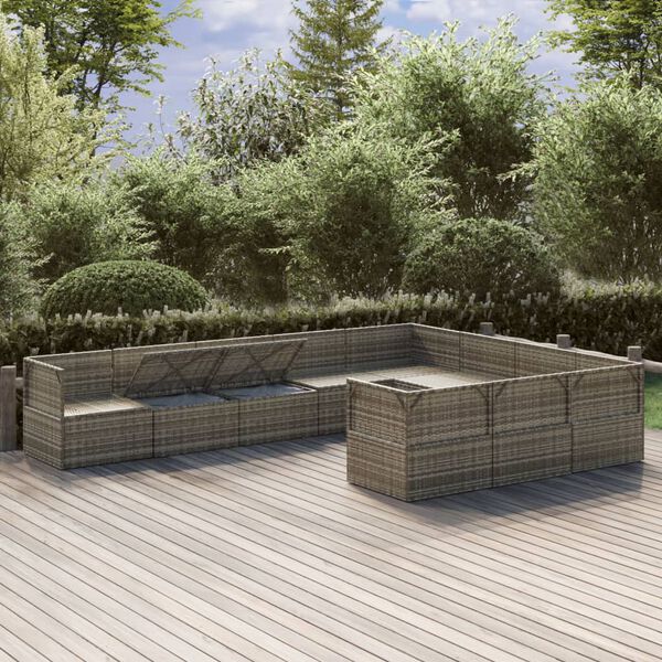 vidaXL 10-tlg. Garten-Lounge-Set mit Kissen Grau Poly Rattan
