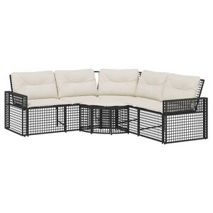 vidaXL Gartensofa in L-Form mit Kissen und Fu&szlig;bank Schwarz Poly Rattan