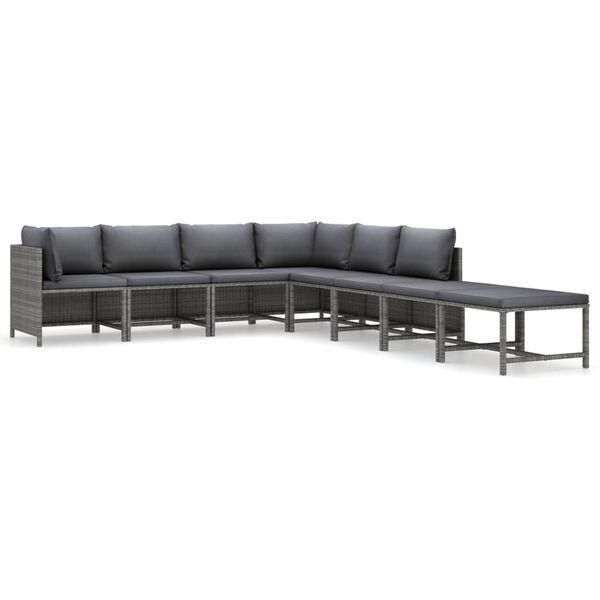 vidaXL 8-tlg. Garten-Lounge-Set mit Kissen Poly Rattan Grau
