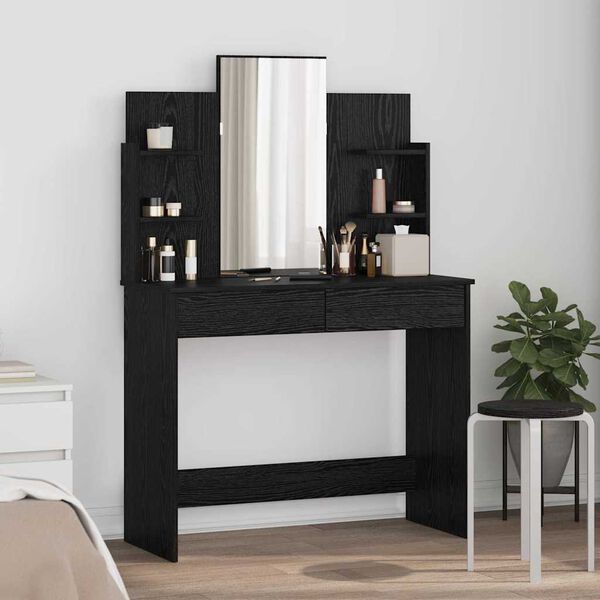 vidaXL Schminktisch mit Spiegel Schwarz Eichen-Optik 96 x 39 x 142 cm