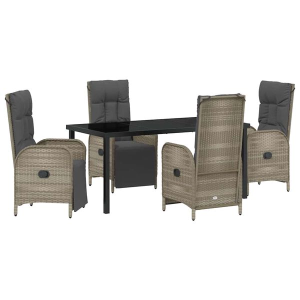 vidaXL Garten Essgruppe mit Kissen 5 pcs Grau Poly-Rattan
