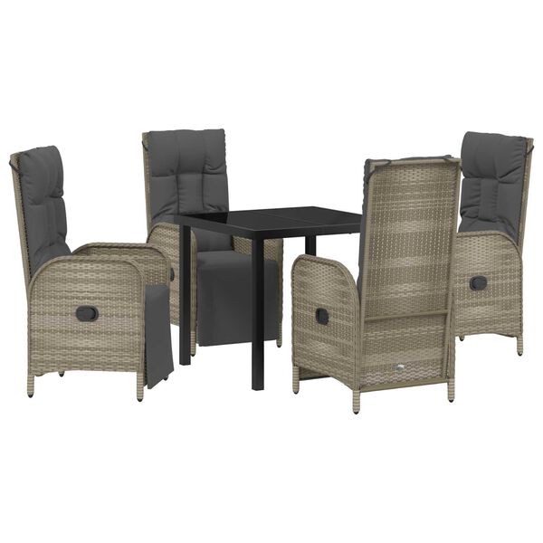 vidaXL Garten Essgruppe mit Kissen 5 pcs Grau Poly-Rattan