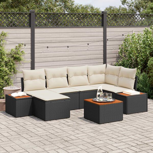 vidaXL Gartensofa-set mit Kissen 7 pcs Schwarz und Creme Polyrattan
