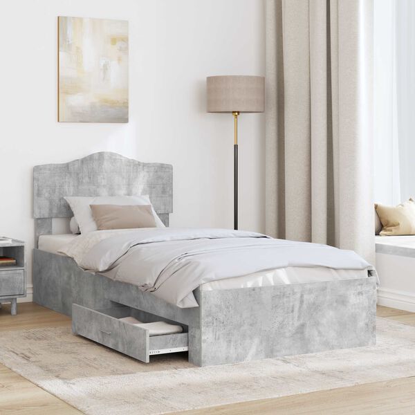 vidaXL Bettrahmen mit Kopfteil Beton Grau 90 x 190 cm Holzwerkstoff