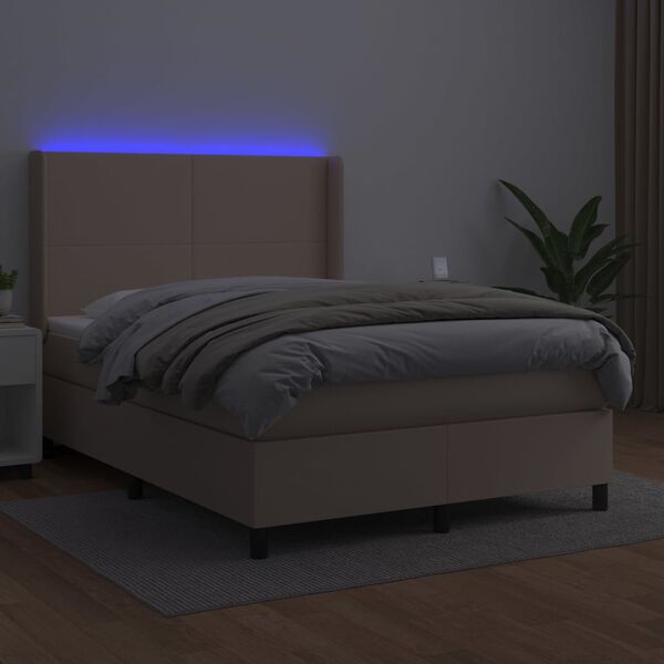 vidaXL Boxspringbett mit Matratze & LED Cappuccino-Braun 140x200cm