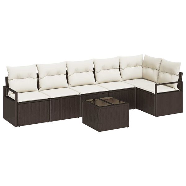 vidaXL Gartensofa-set mit Kissen 7 pcs Braun und Creme Poly-Rattan