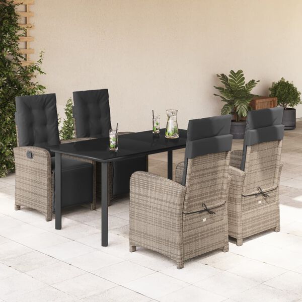 vidaXL 5-tlg. Garten-Essgruppe mit Kissen Grau Poly Rattan