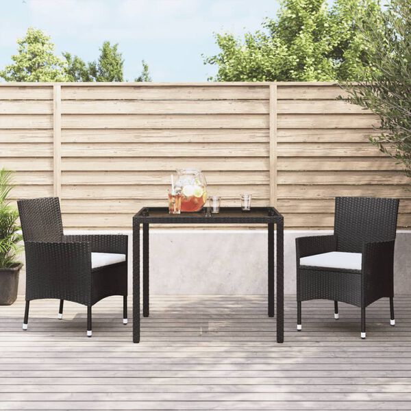 vidaXL Gartenstühle mit Kissen 2 Stk. Schwarz Poly Rattan