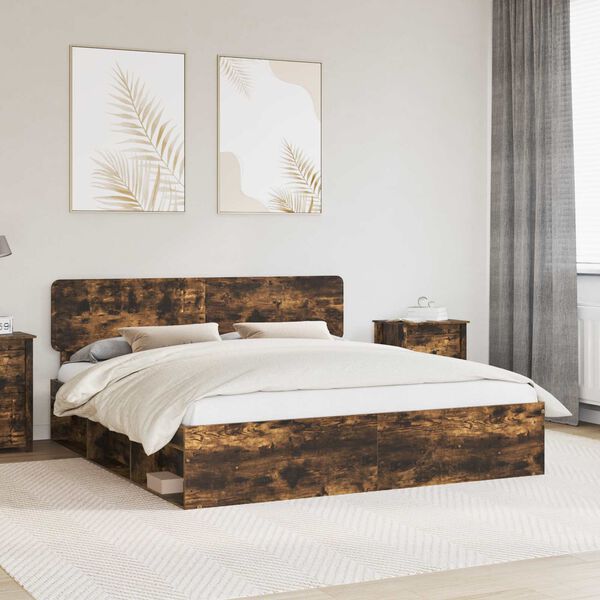 vidaXL Bettrahmen Ger&auml;ucherte Eiche 180 x 200 cm Massives Kiefernholz
