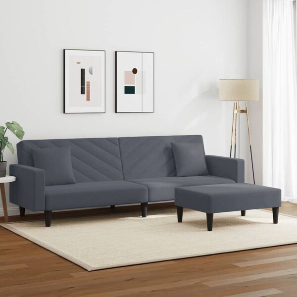 vidaXL 2-tlg. Sofagarnitur mit Kissen Dunkelgrau Samt