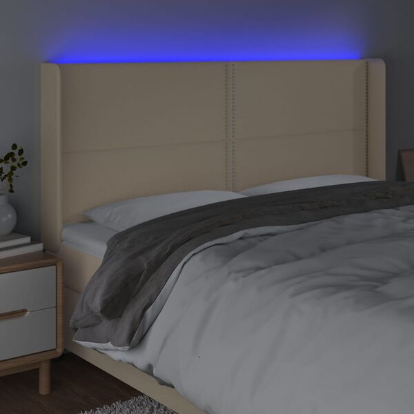 vidaXL LED Kopfteil Creme 163x16x118/128 cm Stoff
