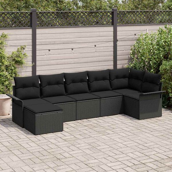 vidaXL Gartensofa-set mit Kissen 7 pcs Schwarz Poly-Rattan
