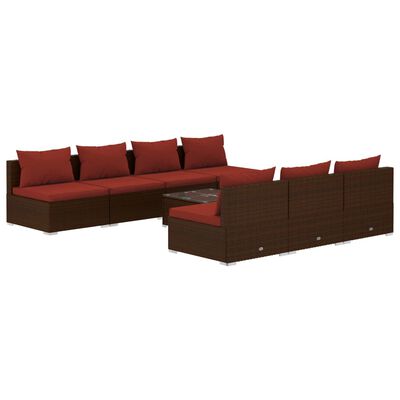 vidaXL 8-tlg. Garten-Lounge-Set mit Kissen Poly Rattan Braun