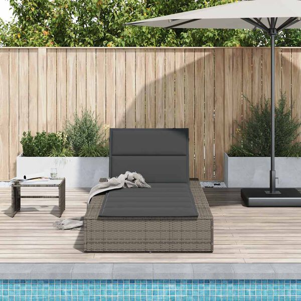 vidaXL Sonnenliege mit schwebender Auflage Grau Poly Rattan