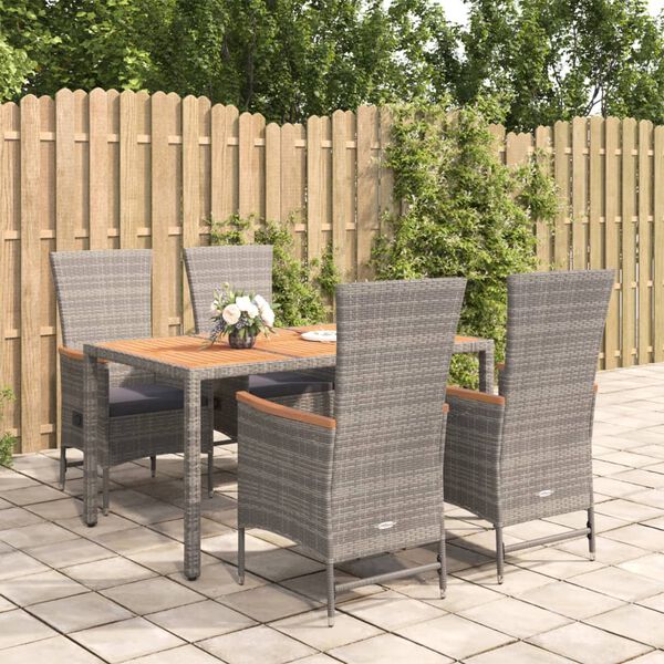 vidaXL 5-tlg. Garten-Essgruppe mit Kissen Grau Poly Rattan