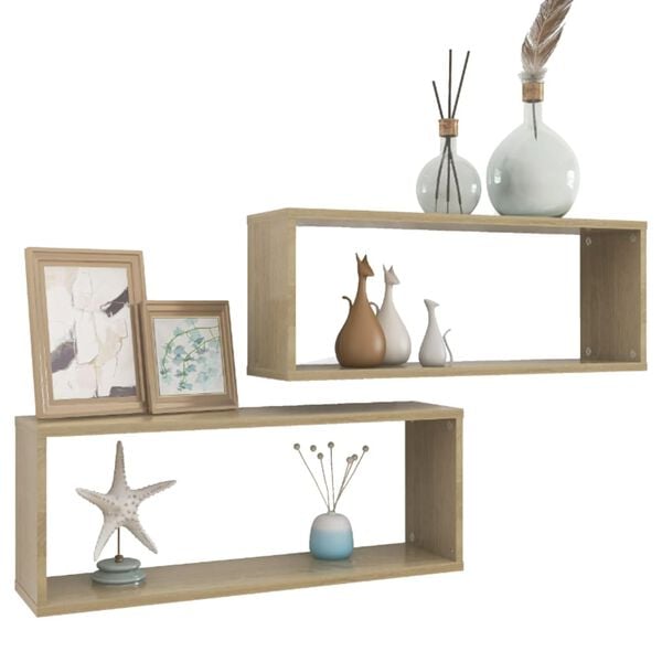 vidaXL W&uuml;rfelregale 2 Stk. Sonoma-Eiche 60x15x23 cm Holzwerkstoff