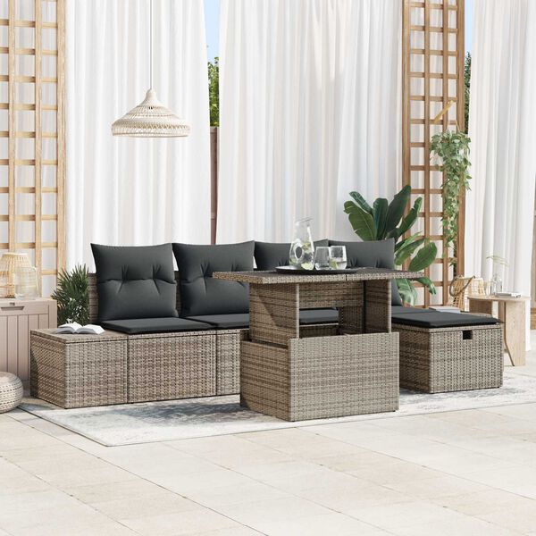 vidaXL Garten-Sofa-Set 6 pcs Grau Poly Rattan