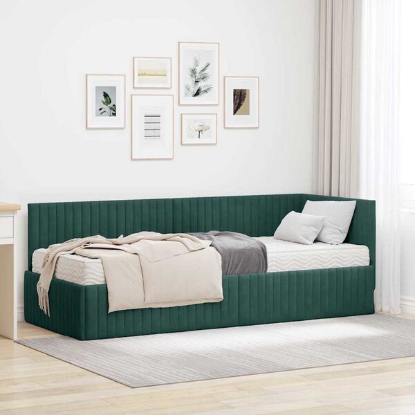 vidaXL Eckbettgestell mit Matratze mit Kopfteil 2 pcs Gr&uuml;n Samt