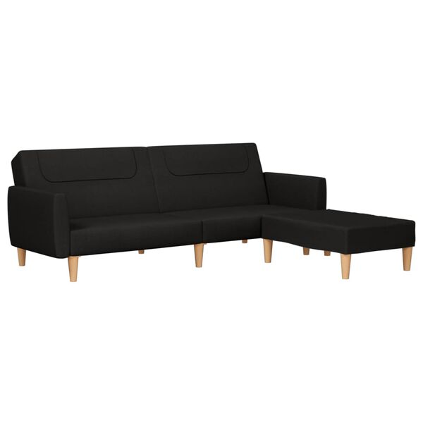vidaXL Schlafsofa 2-Sitzer mit Fu&szlig;hocker Schwarz Stoff