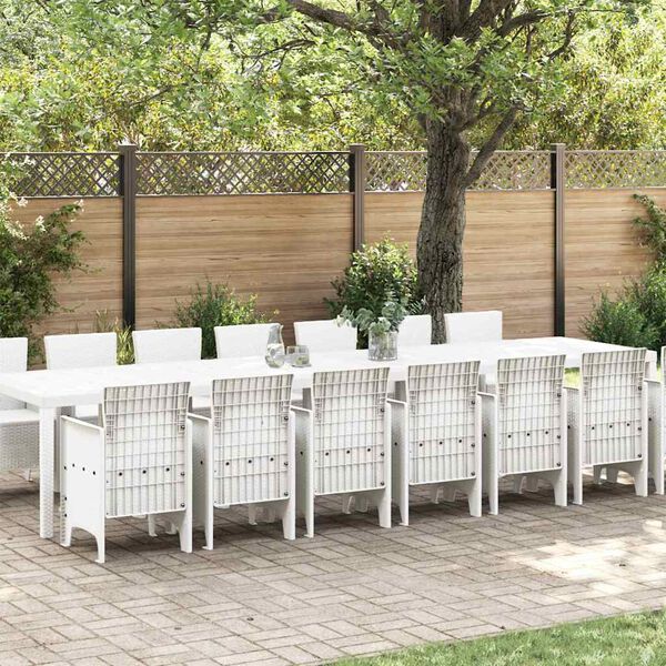 vidaXL Garten-Esszimmergarnitur mit Kissen mit Kissen 15 pcs Wei&szlig; PP