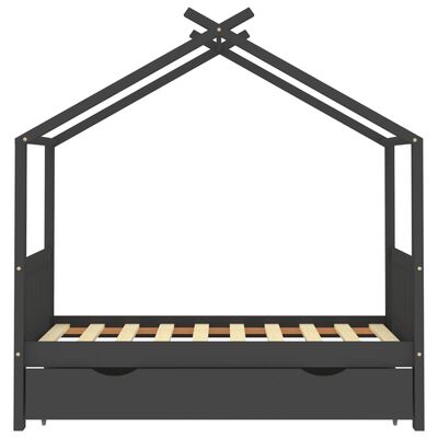 vidaXL Kinderbett mit Schublade Dunkelgrau Massivholz Kiefer 80x160 cm