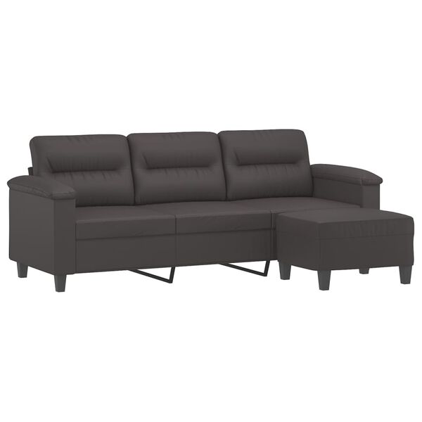 vidaXL 3-Sitzer-Sofa mit Hocker Grau 180 cm Kunstleder