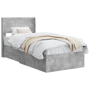 vidaXL Bettgestell mit Stauraum und Kopfteil Betongrau 90 x 190 cm