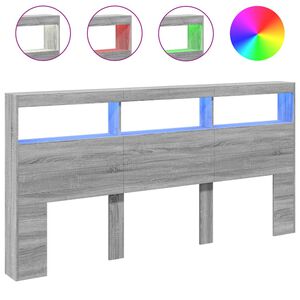 vidaXL LED-Kopfteil mit Ablagen Grau Sonoma 200x17x102 cm