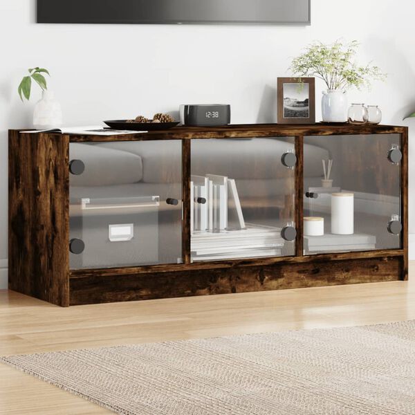 vidaXL TV-Schrank mit Glastüren Räuchereiche 102x37x42 cm