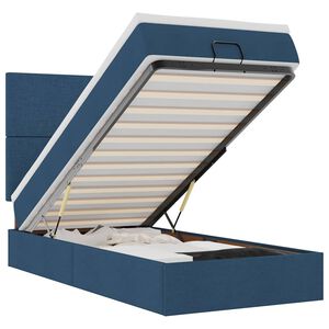 vidaXL Ottoman-Bett mit Matratze & LEDs Blau 90x190 cm Stoff