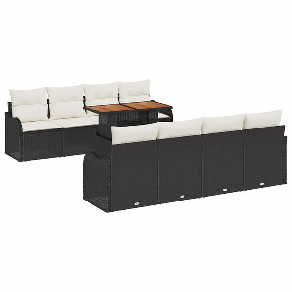 vidaXL Garten-Sofa-Set mit Speicher 9 pcs Schwarz Poly Rattan