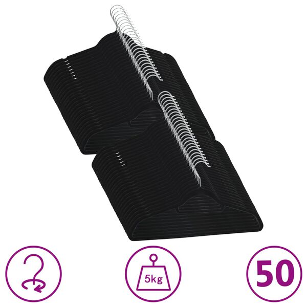 vidaXL 50 Stk. Kleiderb&uuml;gel-Set Anti-Rutsch Schwarz Samt