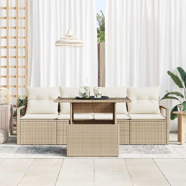 vidaXL Sofa Set mit Kissen 5 pcs Beige und Creme Poly-Rattan