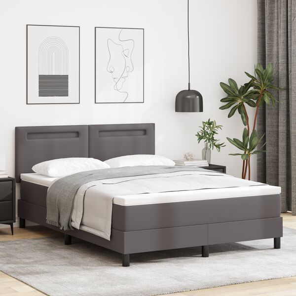 vidaXL Boxspringbett mit Matratze Grau 160 x 200 cm Kunstleder