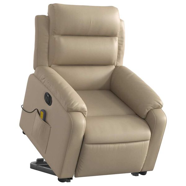 vidaXL Massagesessel mit Aufstehhilfe Elektrisch Cappuccino Kunstleder