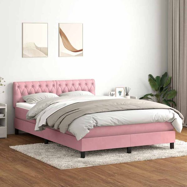vidaXL Boxspringbett mit Matratze & LED Rosa 140x220 cm Samt