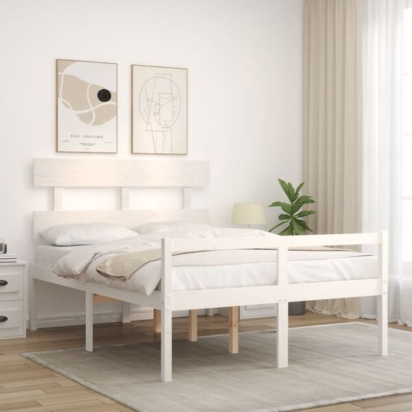 vidaXL Seniorenbett mit Kopfteil 120x200 cm Wei&szlig; Massivholz